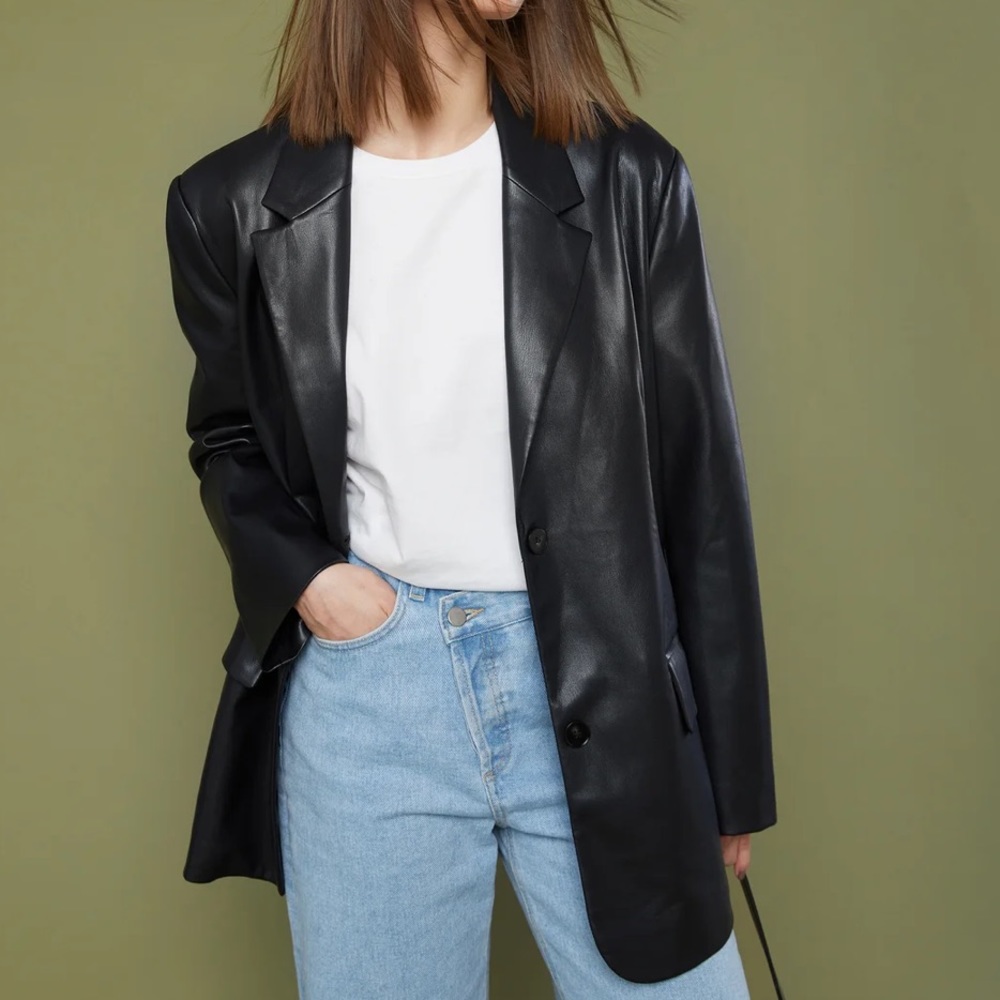 Oak + Fort Oversized Leather Blazer
